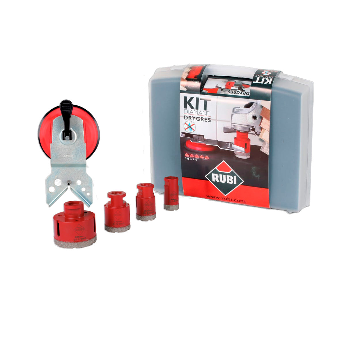 Kit de 4 forets diamantés + Guide Multidrill DRYGRES Rubi