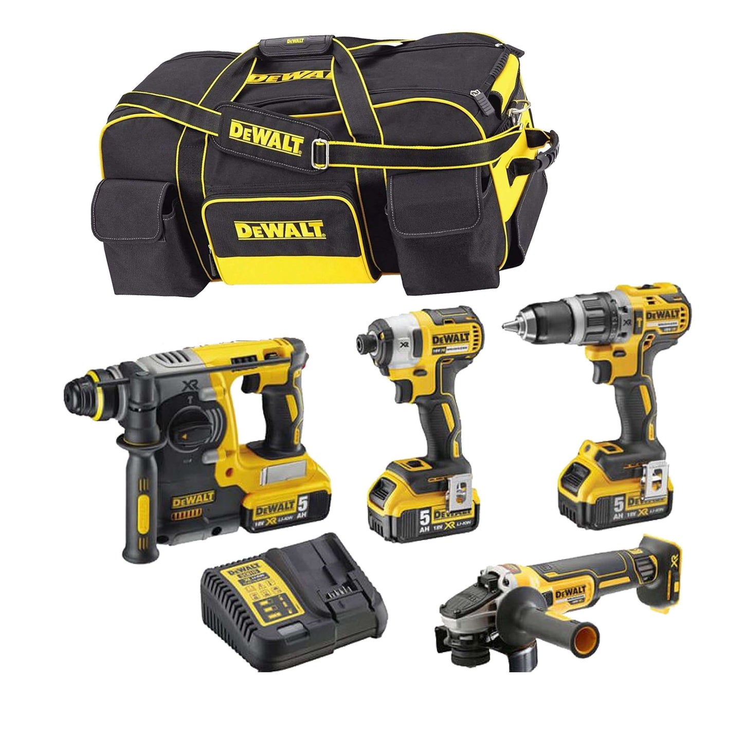 Kit d'alimentation Marteau Dewalt + Perceuse + Meuleuse + Tournevis à percussion DCK433P3