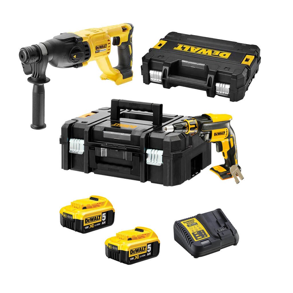 Combo plaques de plâtre : Tournevis Pladur DCF620+ Marteau léger DCH133 Dewalt 2 Batteries 5Ah 18V