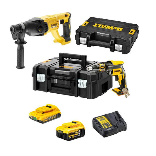 Combo plaques de plâtre : Tournevis Pladur DCF620 + Marteau léger Dewalt DCH133 + 2 piles 18V