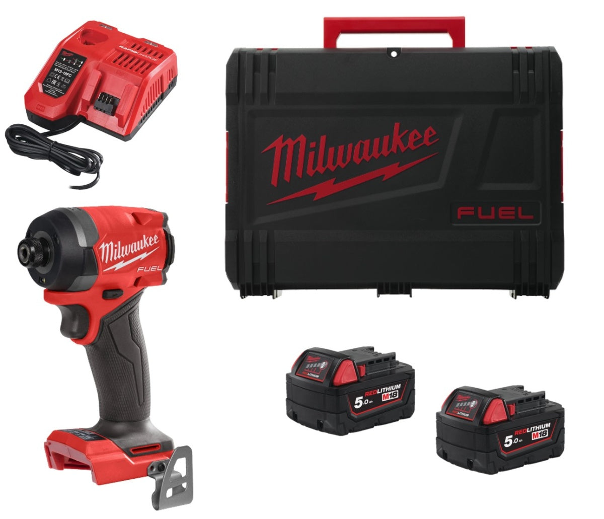 Visseuse à chocs M18 Fuel à emmanchement hexagonal ¼″ + 2 batteries 5 Ah + chargeur + mallette Milwaukee M18 FID3-502X