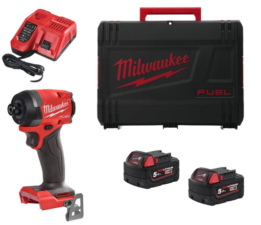 Visseuse à chocs M18 Fuel à emmanchement hexagonal ¼″ + 2 batteries 5 Ah + chargeur + mallette Milwaukee M18 FID3-502X