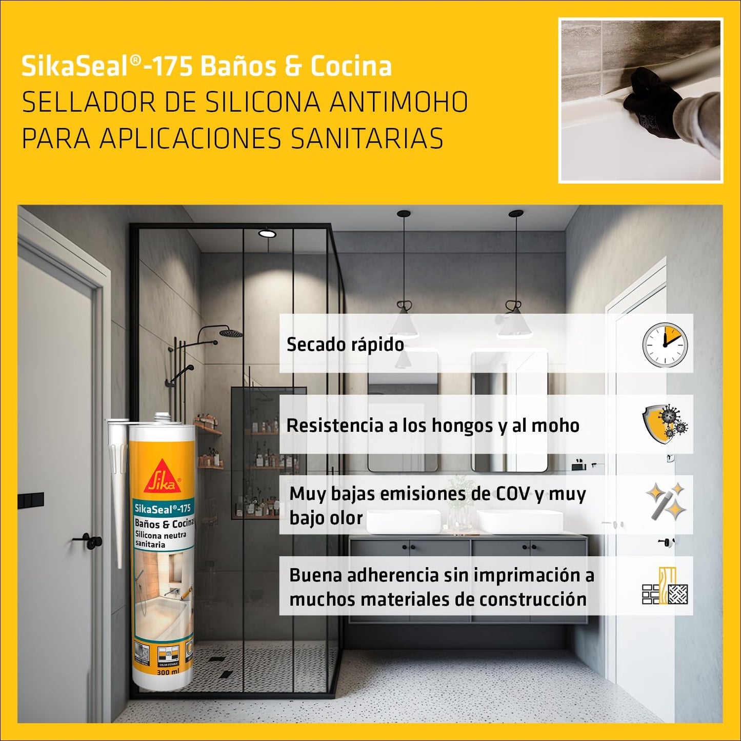 Cartouche de mastic silicone neutre sanitaire 300ml SikaSeal-175