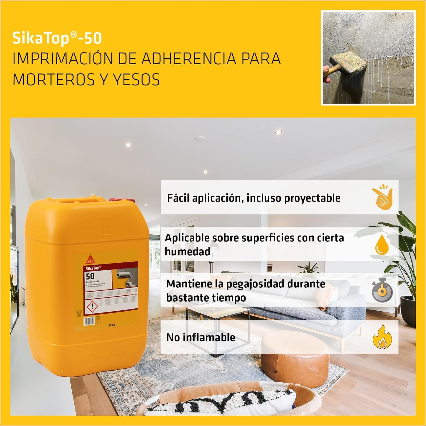 Résine d'accrochage Primaire d'adhérence pour mortiers et plâtres Sika Top 50