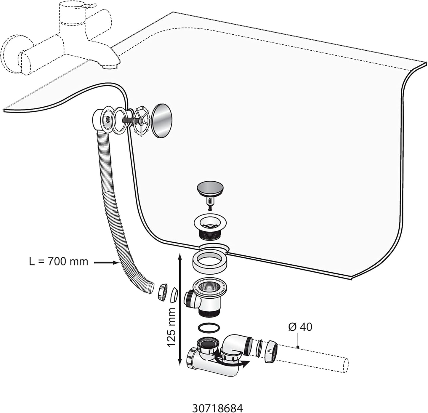 Bonde de baignoire Click-Clac avec siphon orientable Wirquin réf.30723100