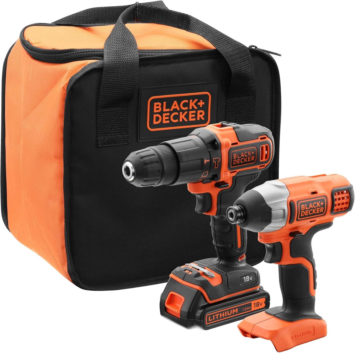 Perceuse à percussion et visseuse à chocs sans fil Black+Decker BCK21S1S 18 V avec batterie et chargeur