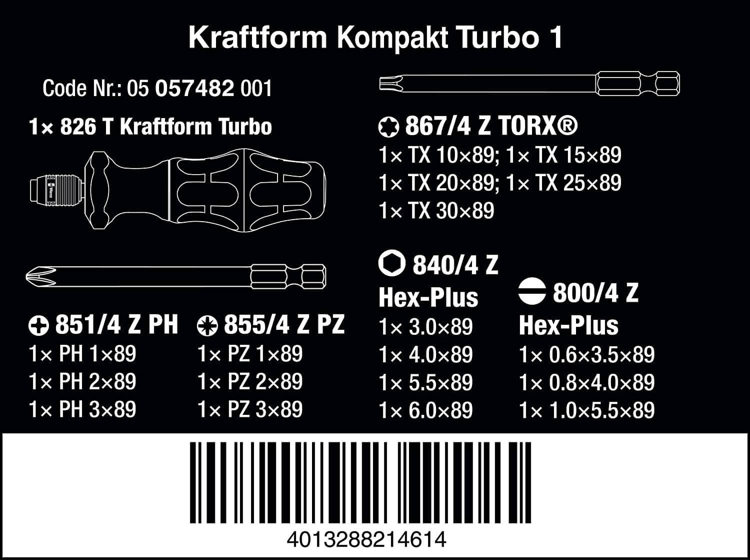 Juego de 18 puntas con Porta-puntas Wera Kraftform Kompakt Turbo 1 ref.057482