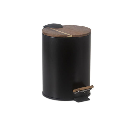 Papelera de baño negra metal y madera 5L Andrea House
