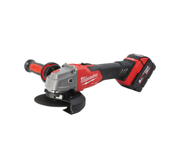 Meuleuse d’angle M18 125 mm avec frein et interrupteur à bouton + 2 batteries 5 Ah + chargeur + mallette Milwaukee M18 FSAG125XB-502X