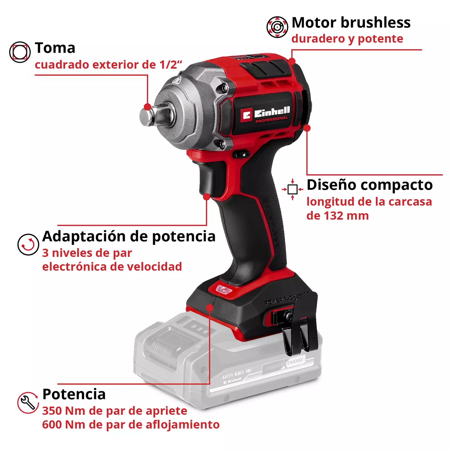 Clé à chocs 18V 350Nm Einhell TP-CW 18/350-C Li BL - Solo