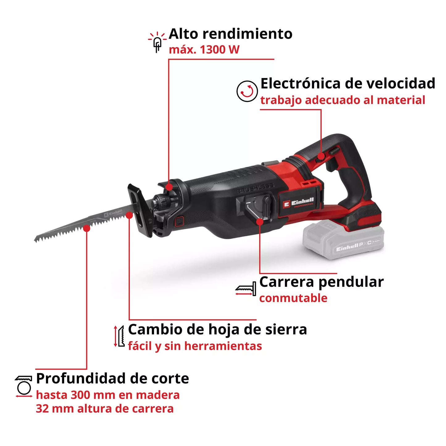 Scie sabre 18 V Einhell TP-AP 18/32 Li BL – Solo