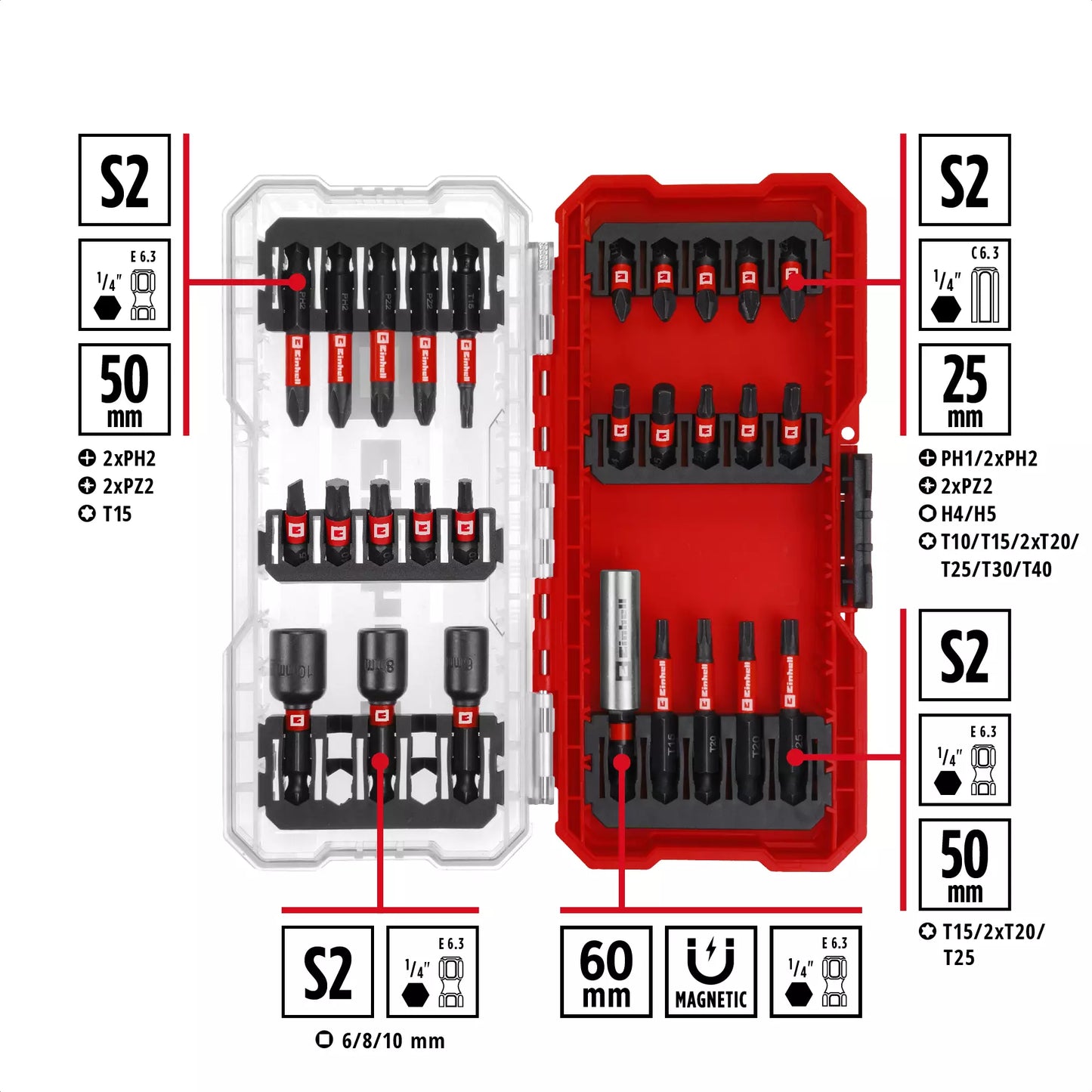 Coffret de douilles et d'embouts Einhell 49108703 S-CASE 28 pièces