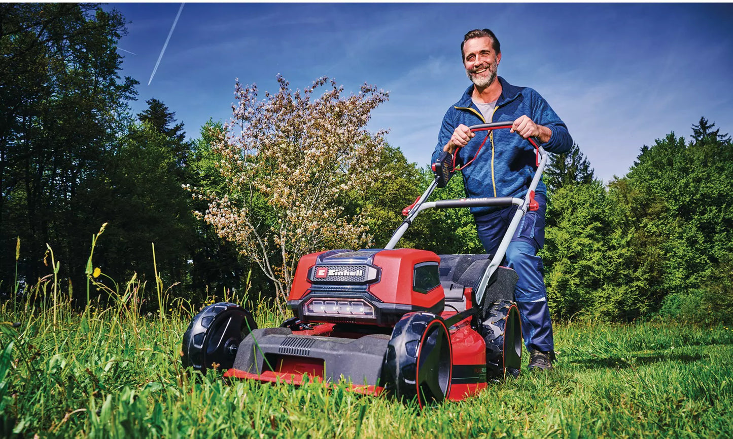 Tondeuse à gazon sans fil avec 4 batteries 4,0 Ah + 2 chargeurs doubles GP-CM 36/47 S Li BL Einhell
