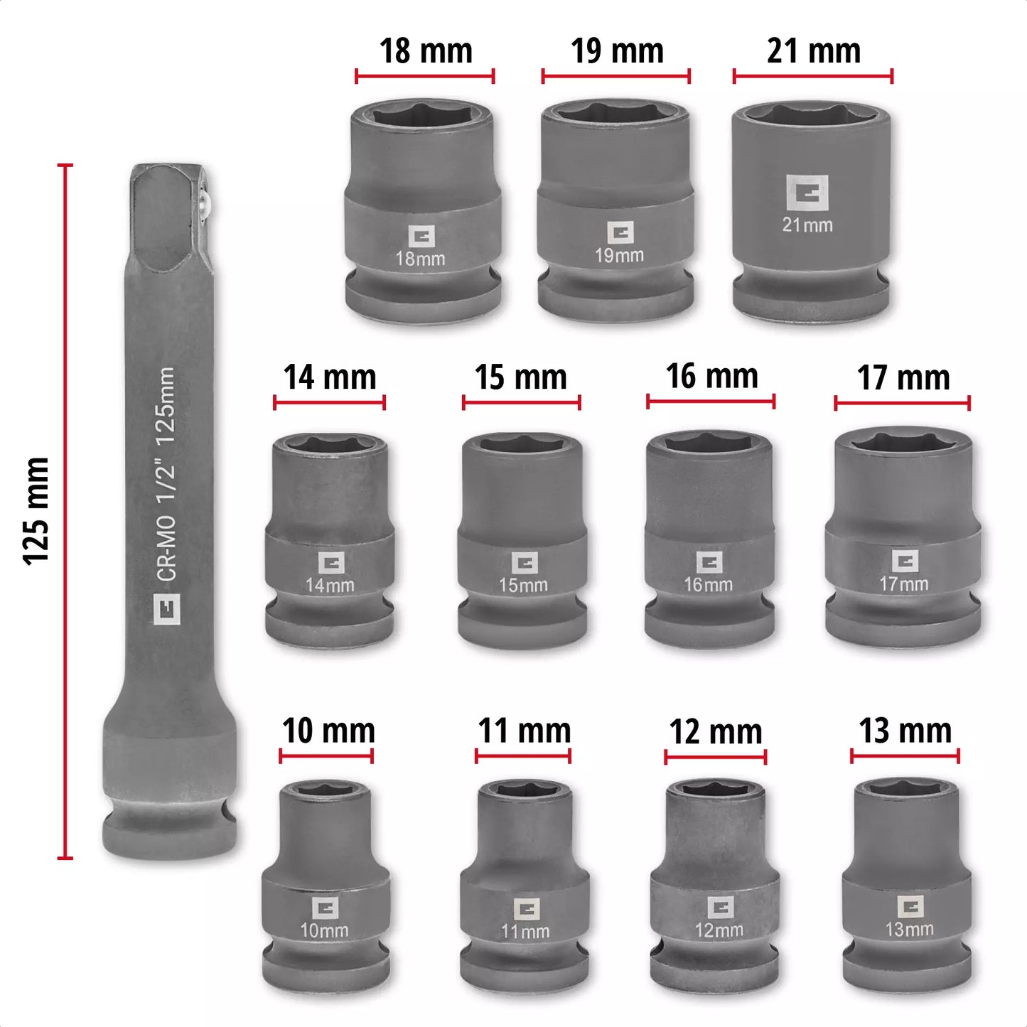 Coffret de douilles à chocs Einhell 49109283 12 pièces