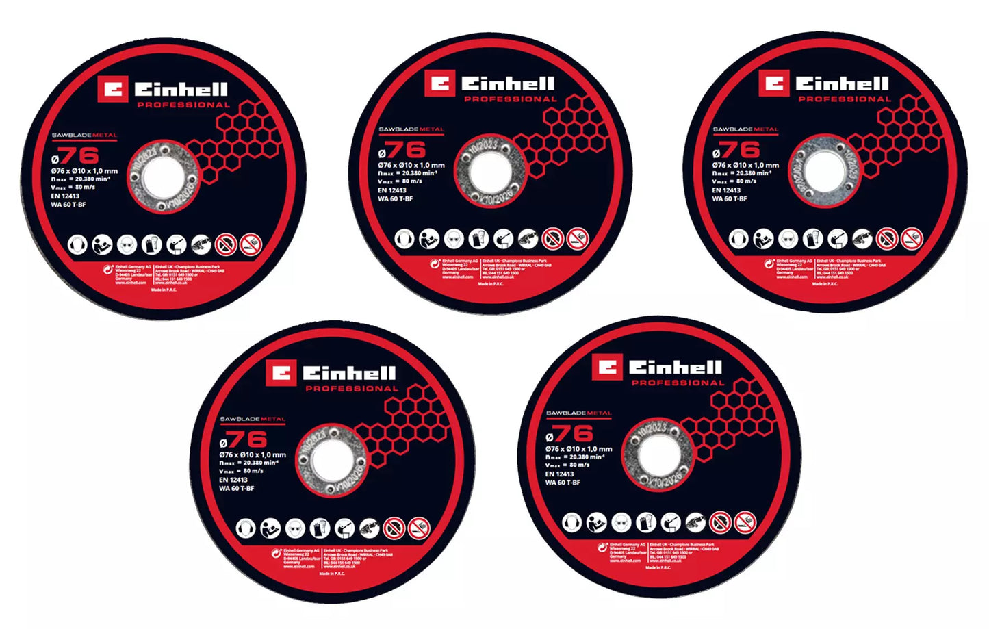 Set de 5 disques de coupe diamantés de 76 mm Einhell