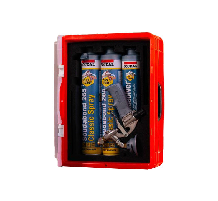 Kit de 5 bombes d’adhésif Soudabond 265 + pistolet + nettoyant Système Click&Spray Soudal