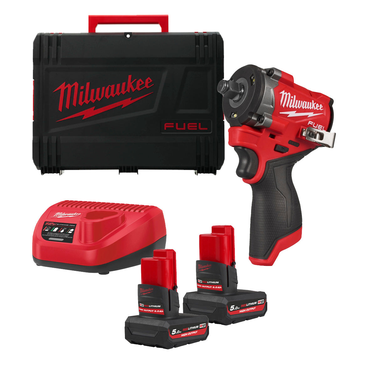 Clé à chocs M12 + 2bat 5.0Ah + Chargeur + Mallette Milwaukee M12 FCIWF12G3-502X