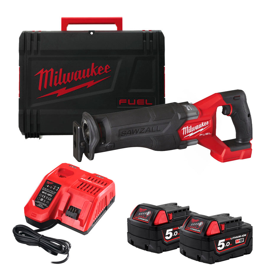 Scie sabre M18 Carburant + 2bat 5Ah + Chargeur + Mallette Milwaukee M18 FSZ-502X