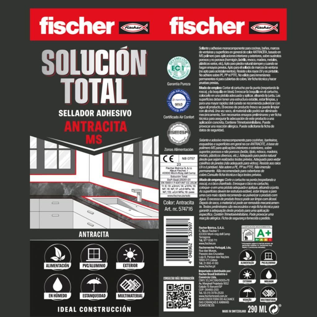 Cartucho Sellante Adhesivo MS Solucion Total 290ml Fischer