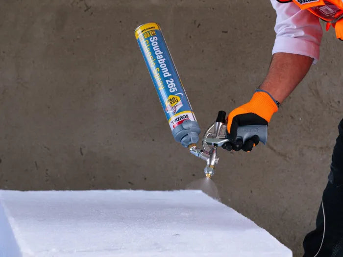 Kit de 5 bombes d’adhésif Soudabond 265 + pistolet + nettoyant Système Click&Spray Soudal