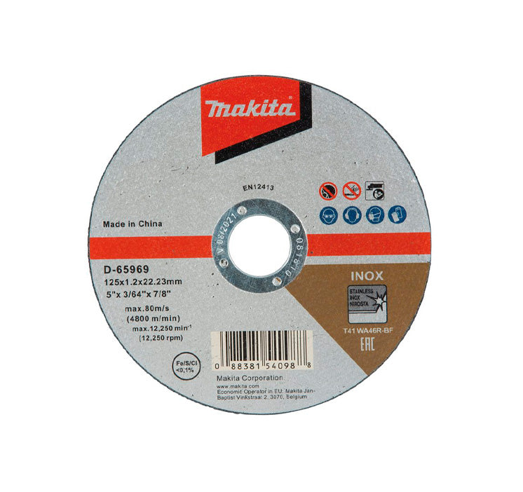 Boîte de 10 disques à tronçonner Makita D-65969-10 de 125 mm en acier inoxydable