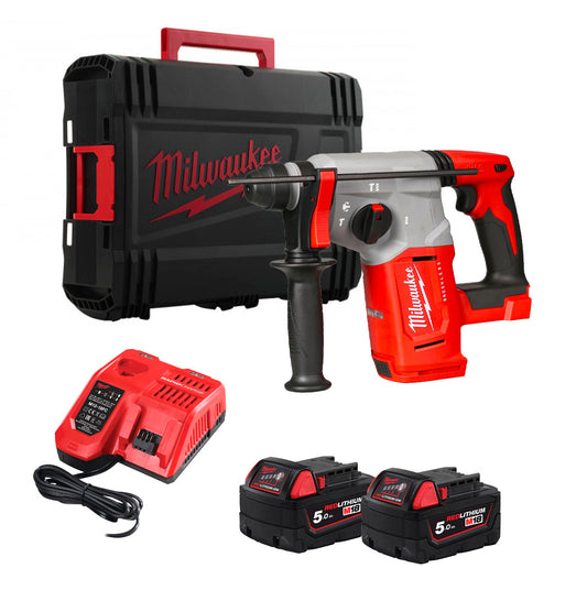 Marteau combiné SDS-PLUS 2.3J M18 25mm + 2bat 5Ah + Chargeur + Mallette Milwaukee M18 BLH-502X