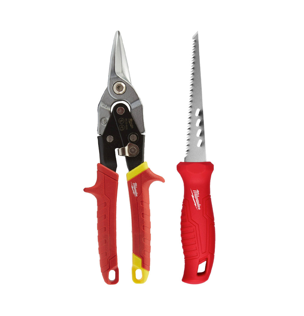 Kit para placa de yeso con tijera cortachapas y serrucho Milwaukee