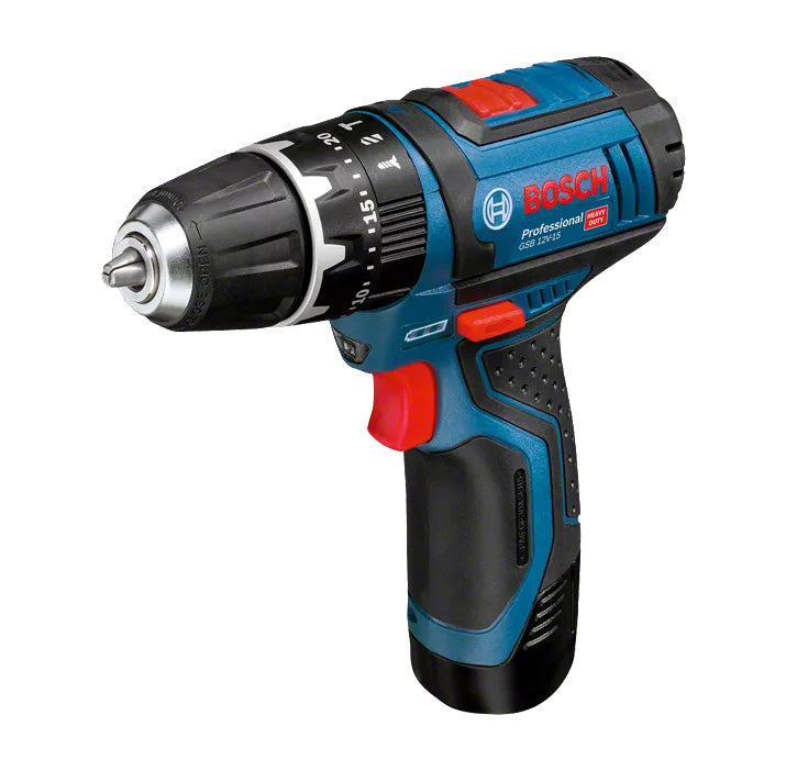 Perceuse GSB 12V-15 + batte 2Ah + jeu de 25 embouts + chargeur Bosch