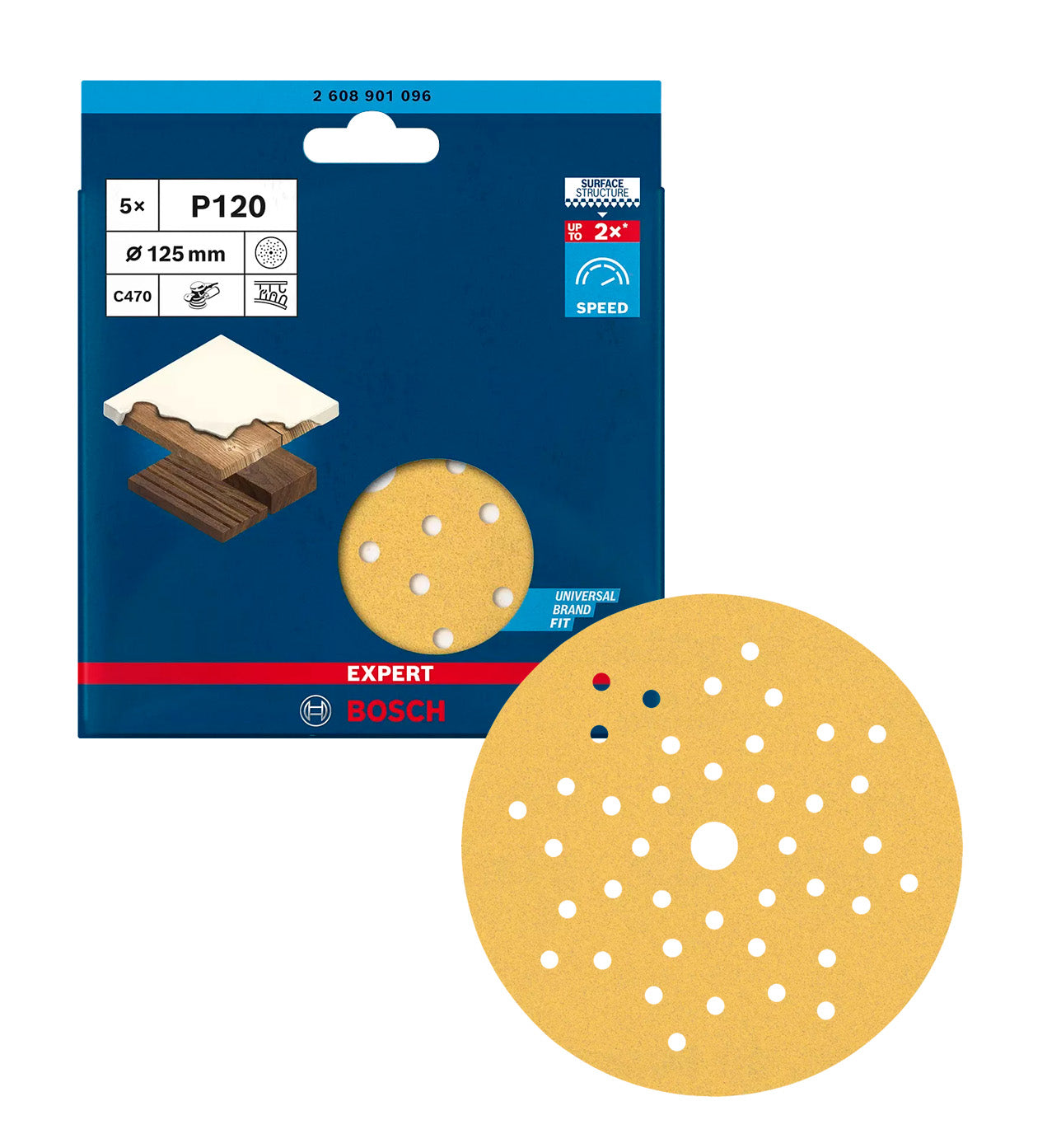 Papier abrasif multiperforé EXPERT C470 pour ponceuses excentriques 125mm 120g 5 unités Bosch