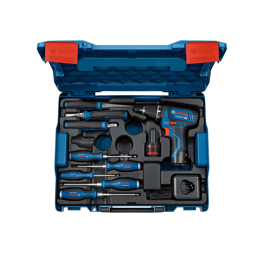 Ensemble perceuse-visseuse GSR 12V-15 et outils à main professionnels Bosch
