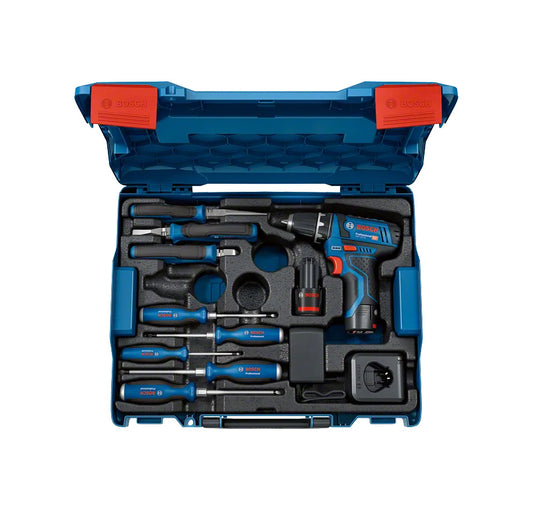 Ensemble perceuse-visseuse GSR 12V-15 et outils à main professionnels Bosch