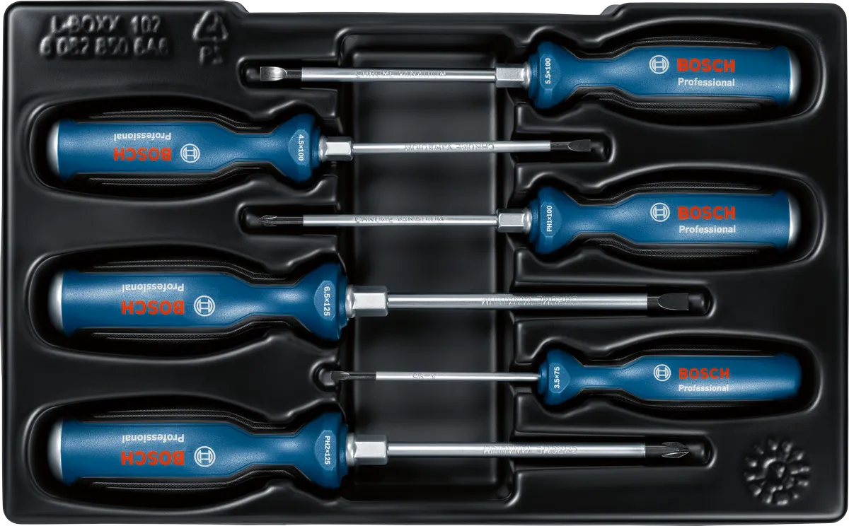Ensemble de 6 tournevis plats/cruciformes PRO Bosch